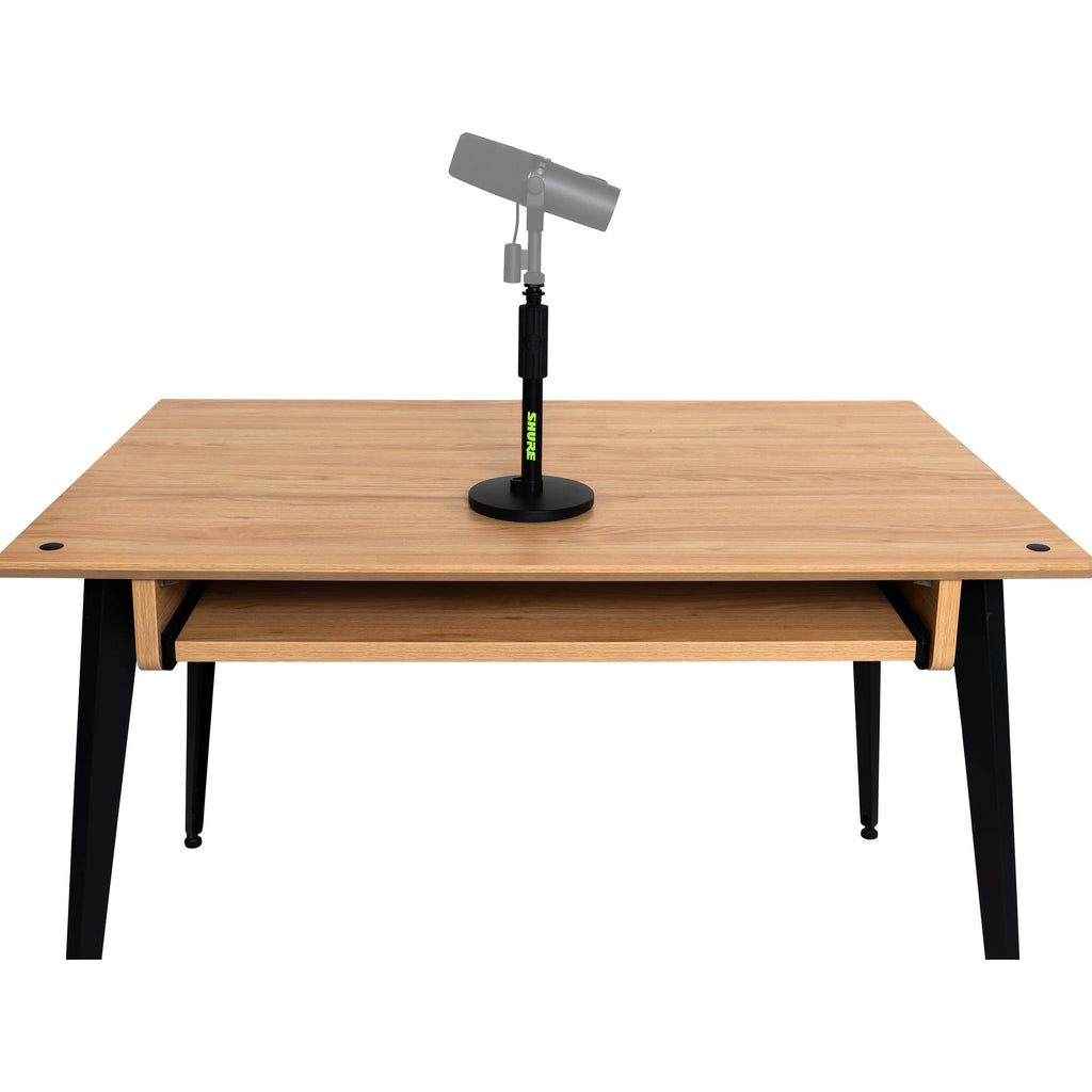 Shure SH-DESKTOP1 desktop microphone stand with adjustable arm and sturdy base for professional audio recording and broadcasting.