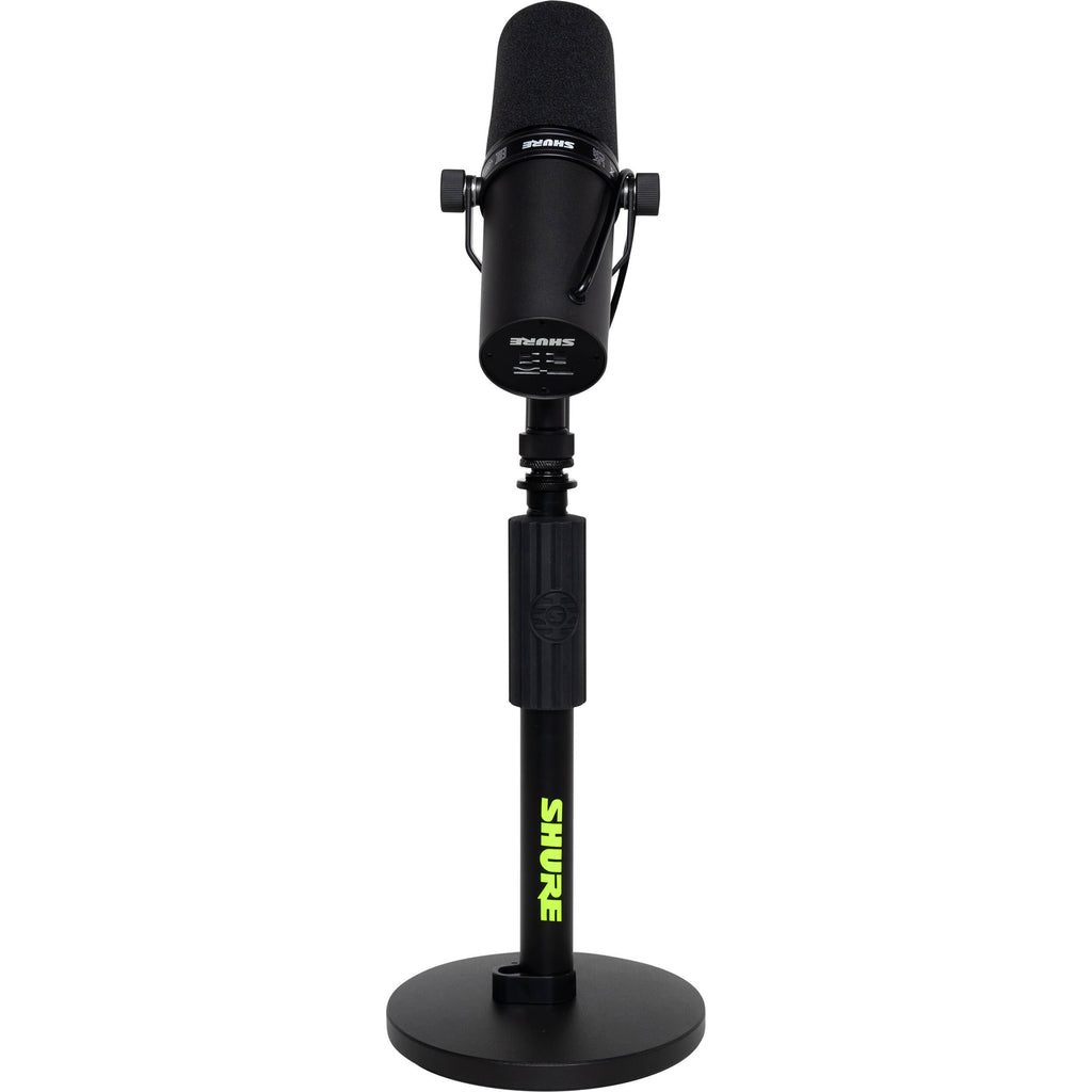 Shure SH-DESKTOP1 desktop microphone stand with adjustable arm and sturdy base for professional audio recording setup.