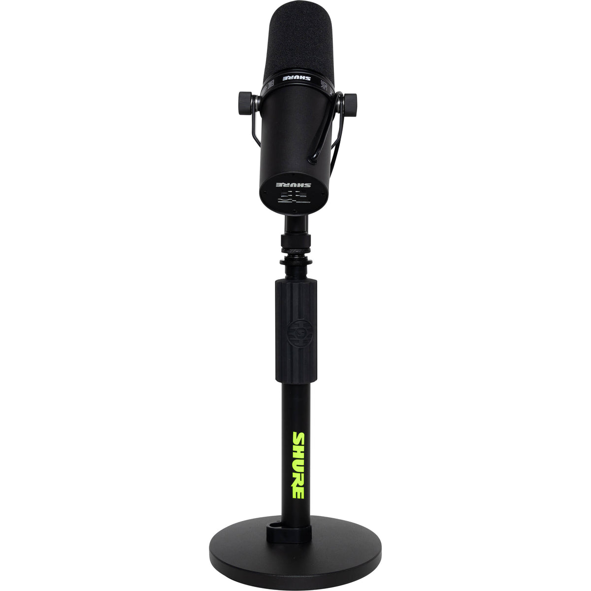 Shure SH-DESKTOP1 desktop microphone stand with adjustable arm and sturdy base for professional audio recording setup.