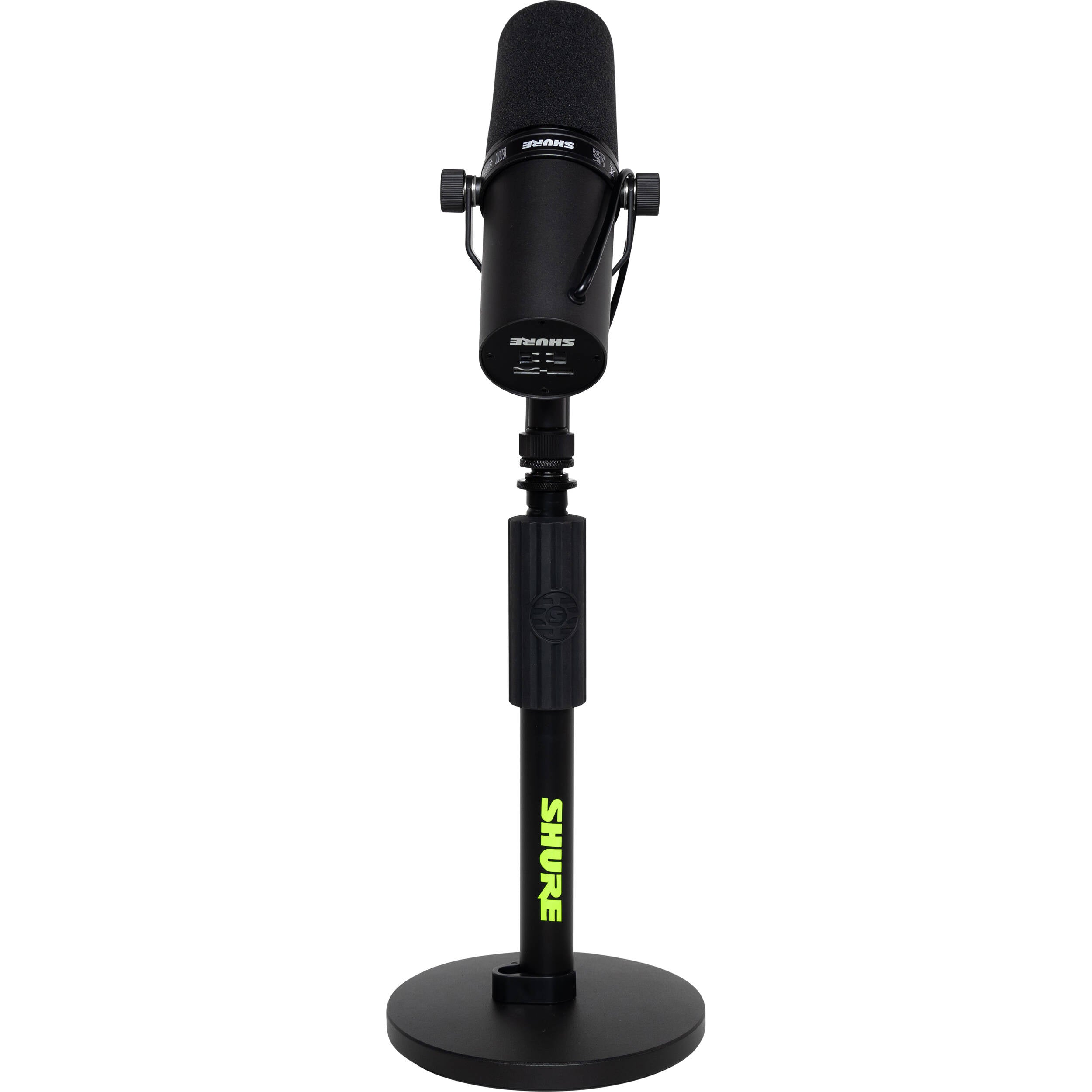 Shure SH-DESKTOP1 desktop microphone stand with adjustable arm and sturdy base for professional audio recording setup.