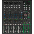 Mackie ProFX12v3+ analog mixer with multiple input channels, knobs, and audio controls on a professional audio equipment surface.