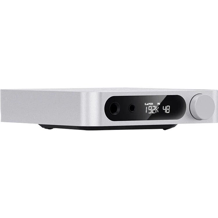 FiiO K11 headphone amplifier and DAC with sleek black design and multiple input options for high-quality audio output.