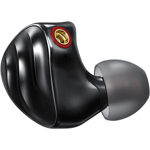 FiiO FH3 black in-ear headphones with sleek design and ergonomic earbuds for high-quality sound and comfort.