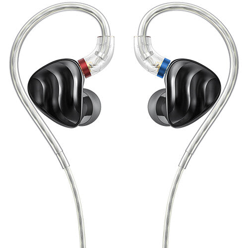 FiiO FH3 black in-ear headphones with ergonomic design and textured earpieces for secure fit and high-quality sound.