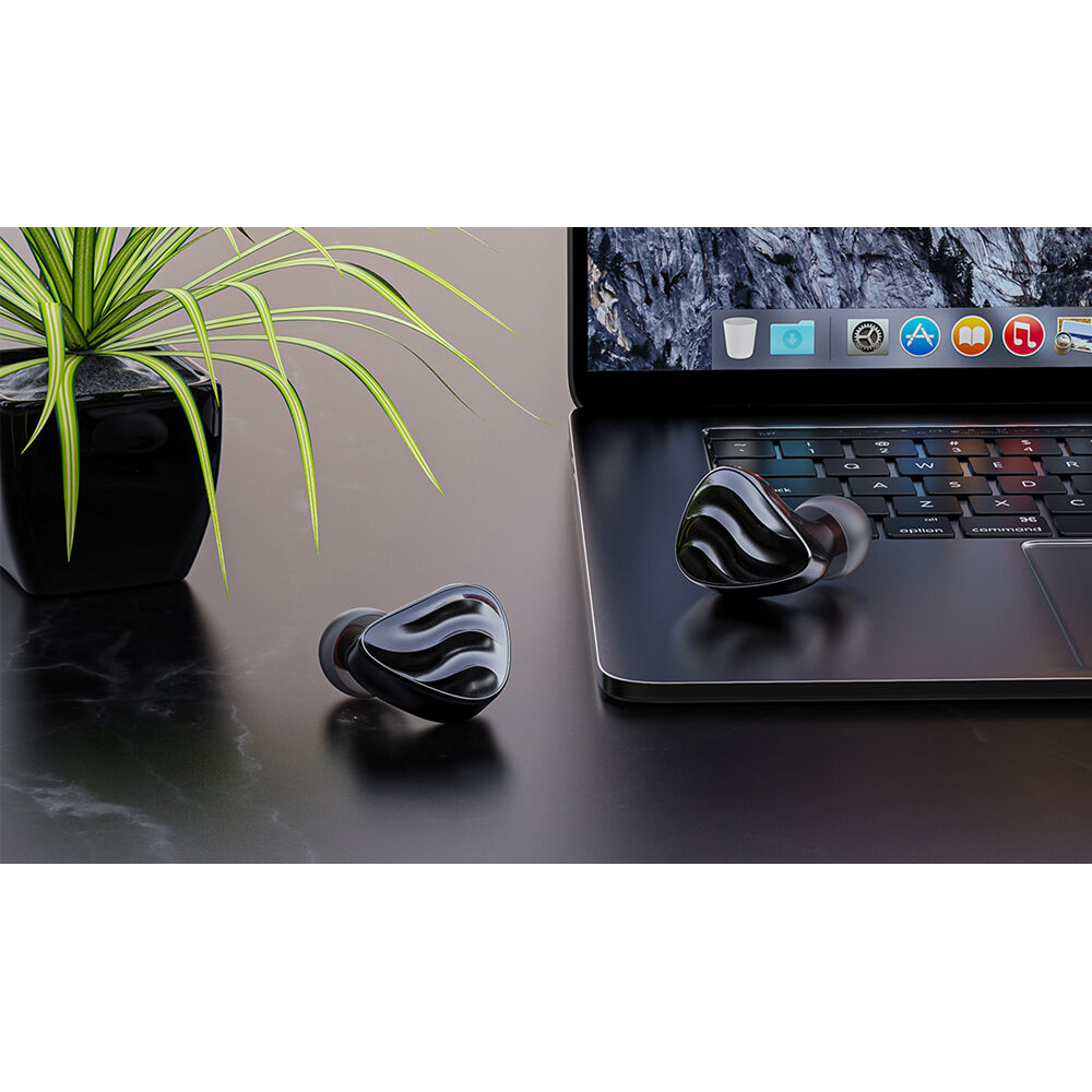 FiiO FH3 black in-ear headphones with sleek design and detachable cables, shown from the side view.