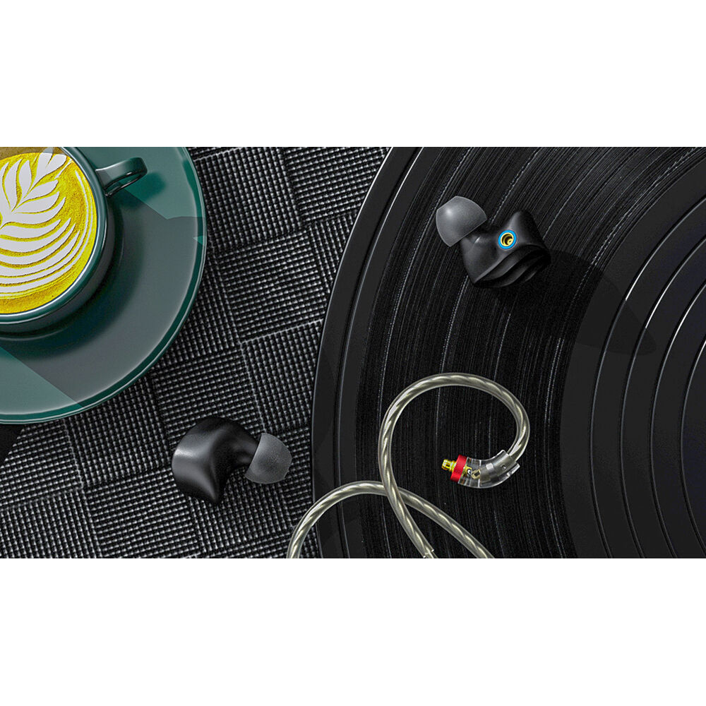 FiiO FH3 black in-ear headphones with ergonomic design and detachable cable for high-quality audio listening.