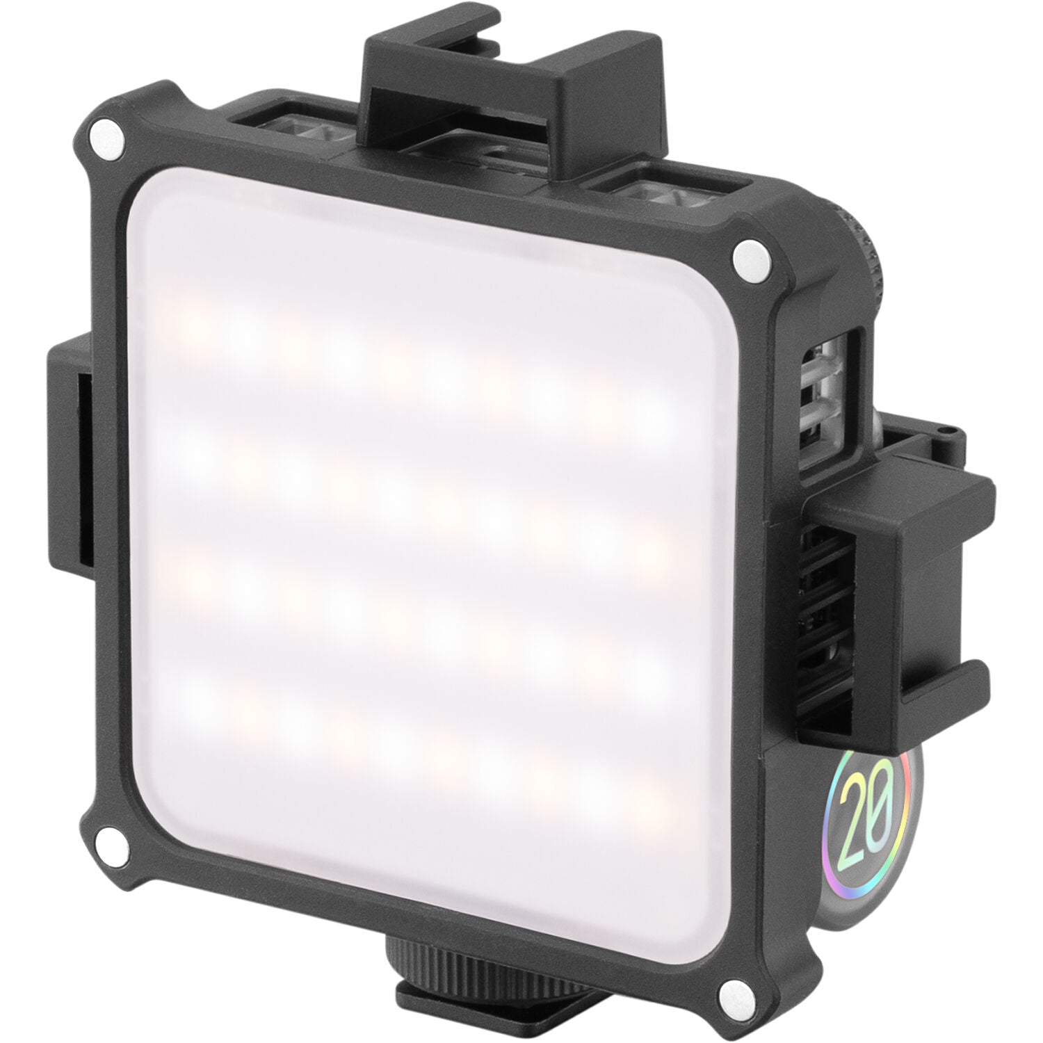 Zhiyun Fiveray M20 bi-color LED light panel showing adjustable brightness and color temperature controls.