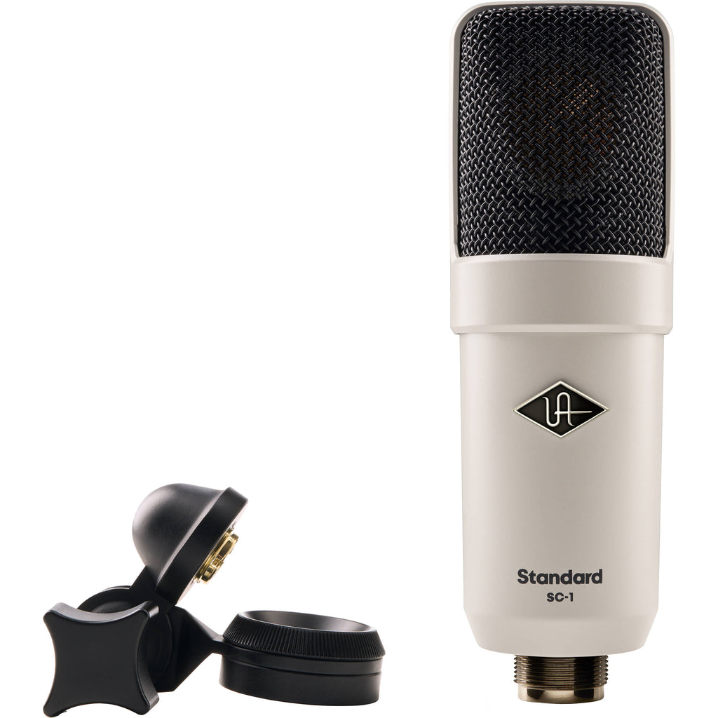 Universal Audio SC-1 condenser microphone, professional studio-grade microphone with sleek design and metal grille.
