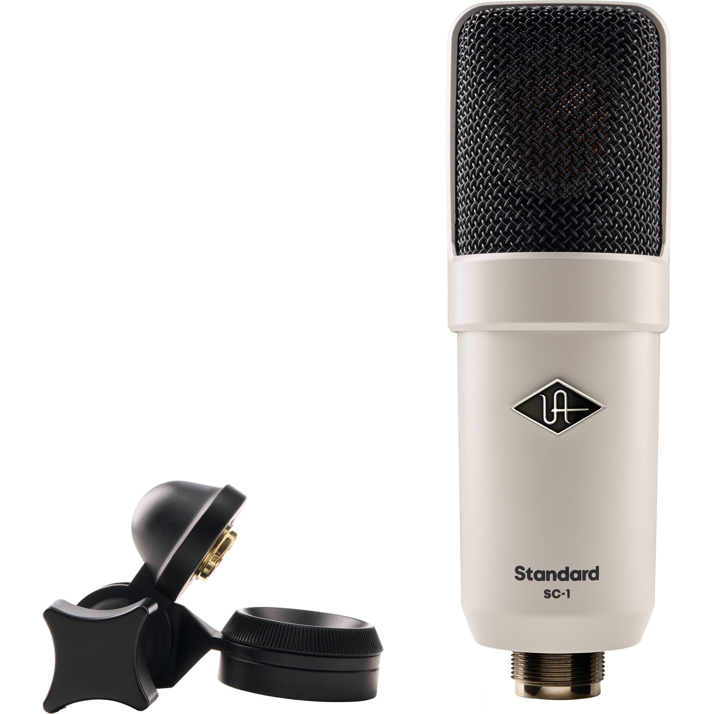 Universal Audio SC-1 condenser microphone, professional studio-grade microphone with sleek design and metal grille.