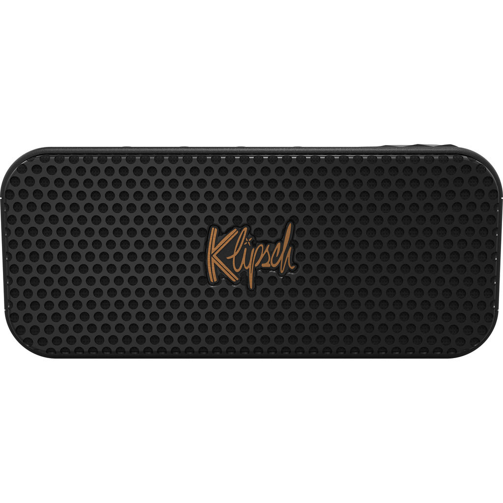 Klipsch Nashville portable speaker with compact design, black exterior, and control buttons on top.