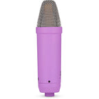 Rode NT1 Signature Series condenser microphone with black body and silver grille, studio recording microphone on stand.