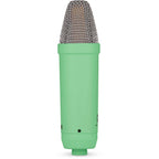 Rode NT1 Signature Series condenser microphone with black body and built-in shock mount, ideal for studio recording.