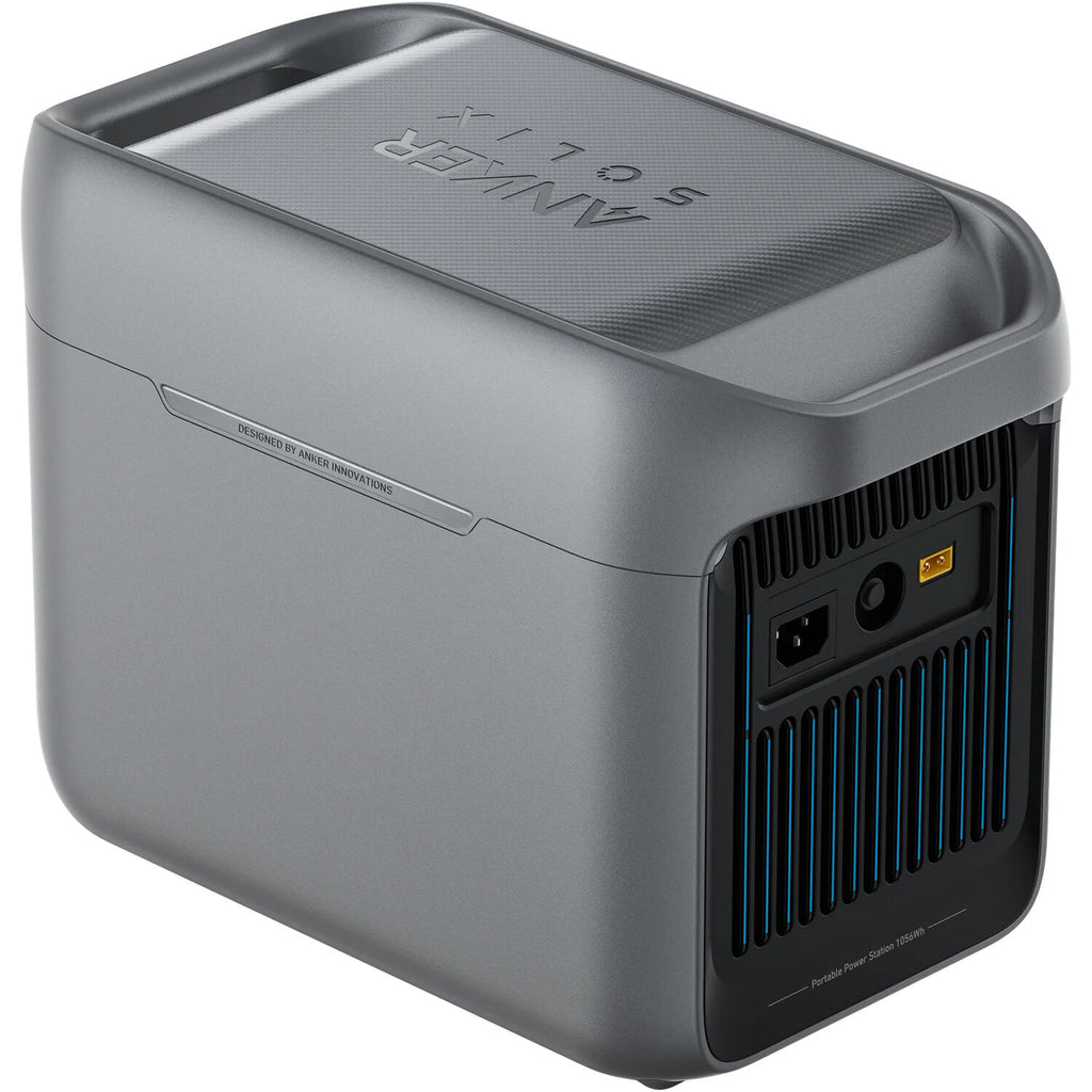 Anker Solix C1000X portable power station with 1056Wh capacity and 1800W output, showing multiple charging ports and digital display.