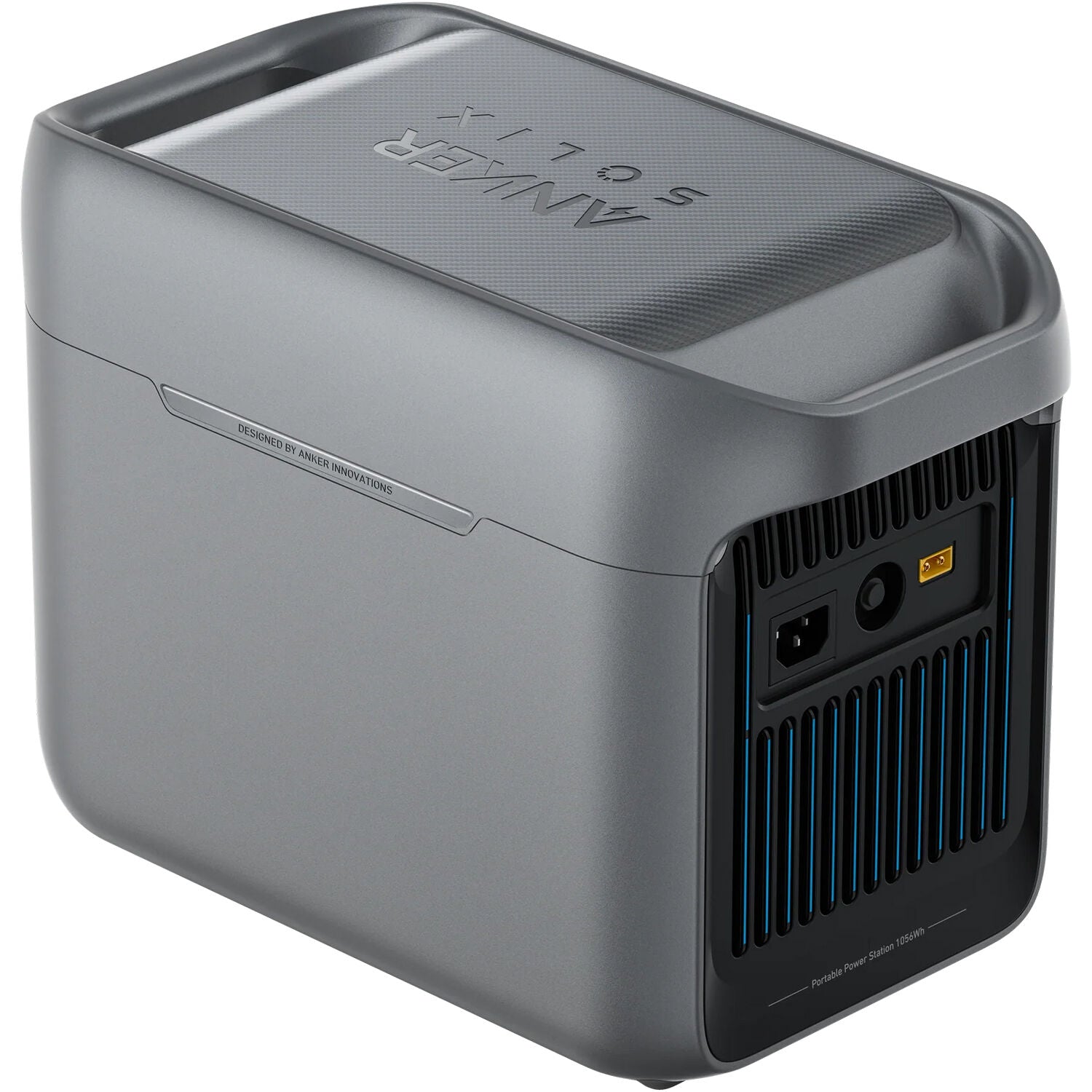 Anker Solix C1000X portable power station with 1056Wh capacity and 1800W output, showing multiple charging ports and digital display.
