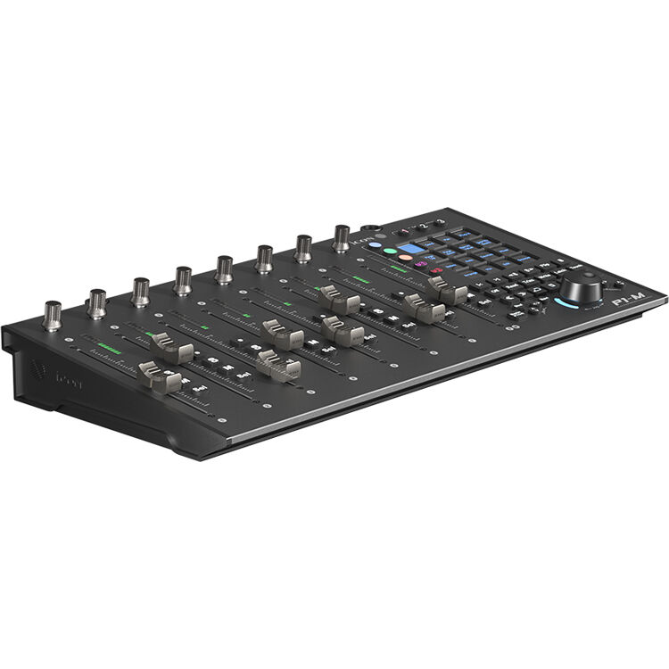 iCon P1-M DAW controller with knobs and buttons for music production, shown on a desk setup.