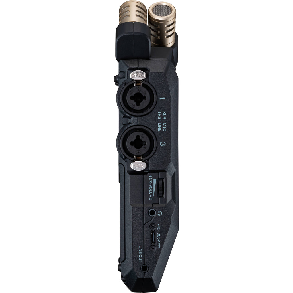 Zoom H6 Essential digital recorder with multiple input ports and compact design, ideal for professional audio recording.
