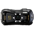Ricoh Pentax WG-90 compact camera with rugged design, showing front view with lens and control buttons for outdoor photography.
