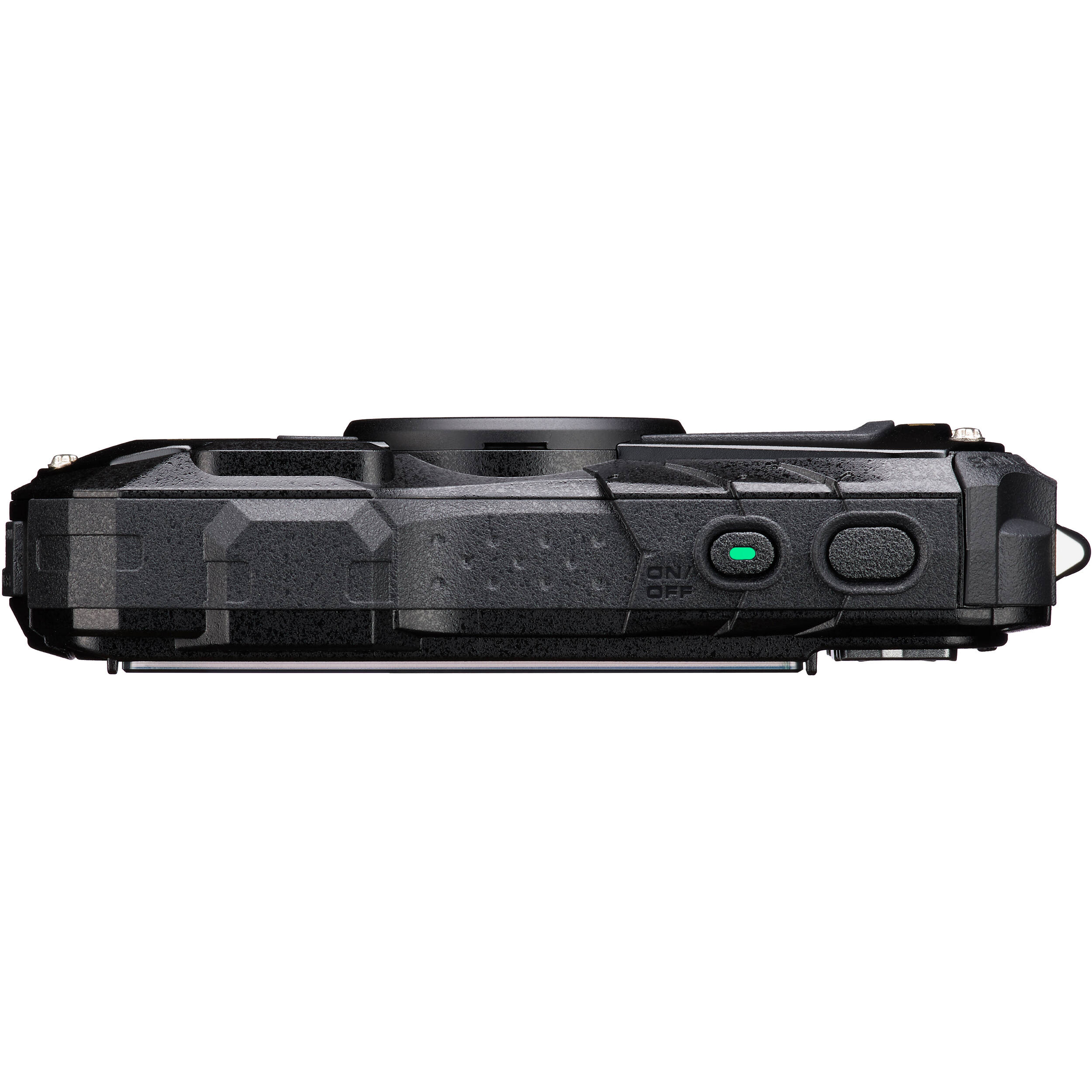 Ricoh Pentax WG-90 compact camera with rugged design and large lens, ideal for outdoor photography and adventure use.