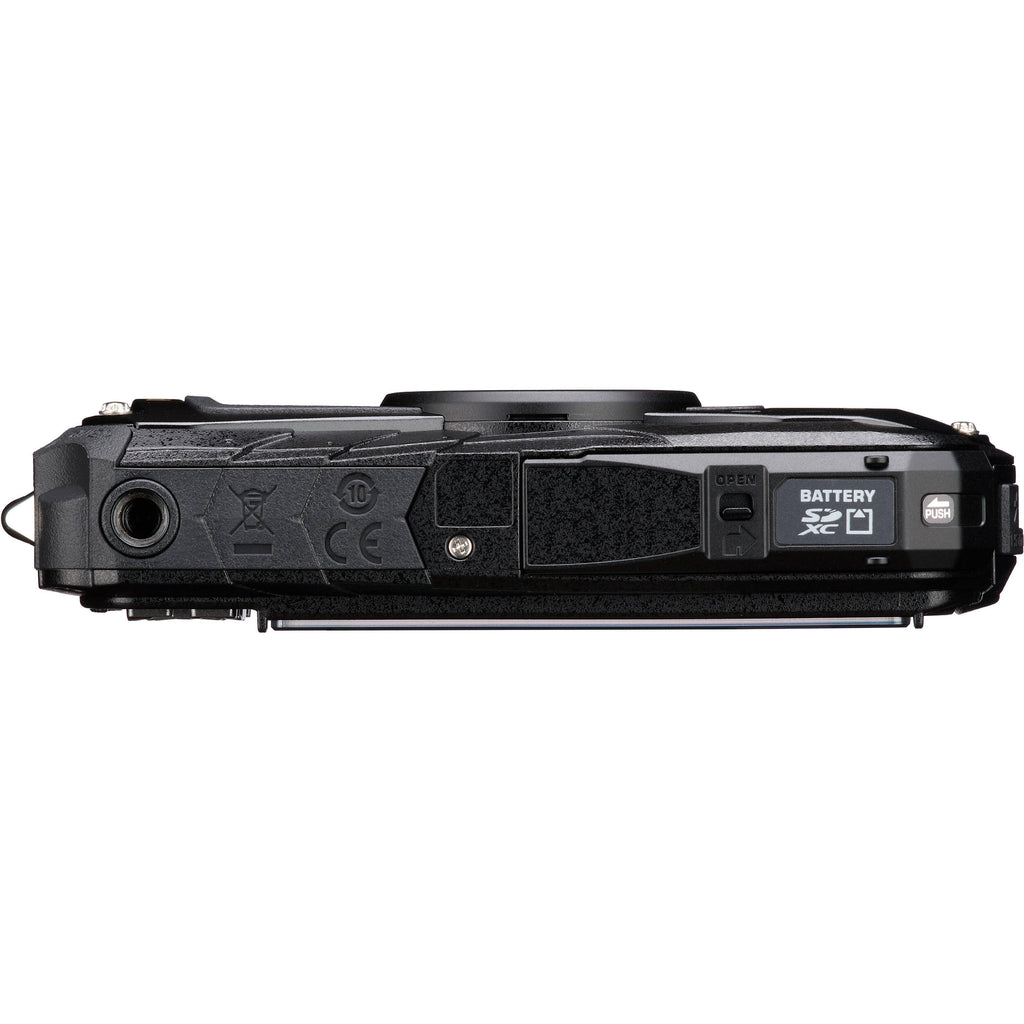 Ricoh Pentax WG-90 compact camera with rugged design, lens and control buttons visible on a white background.