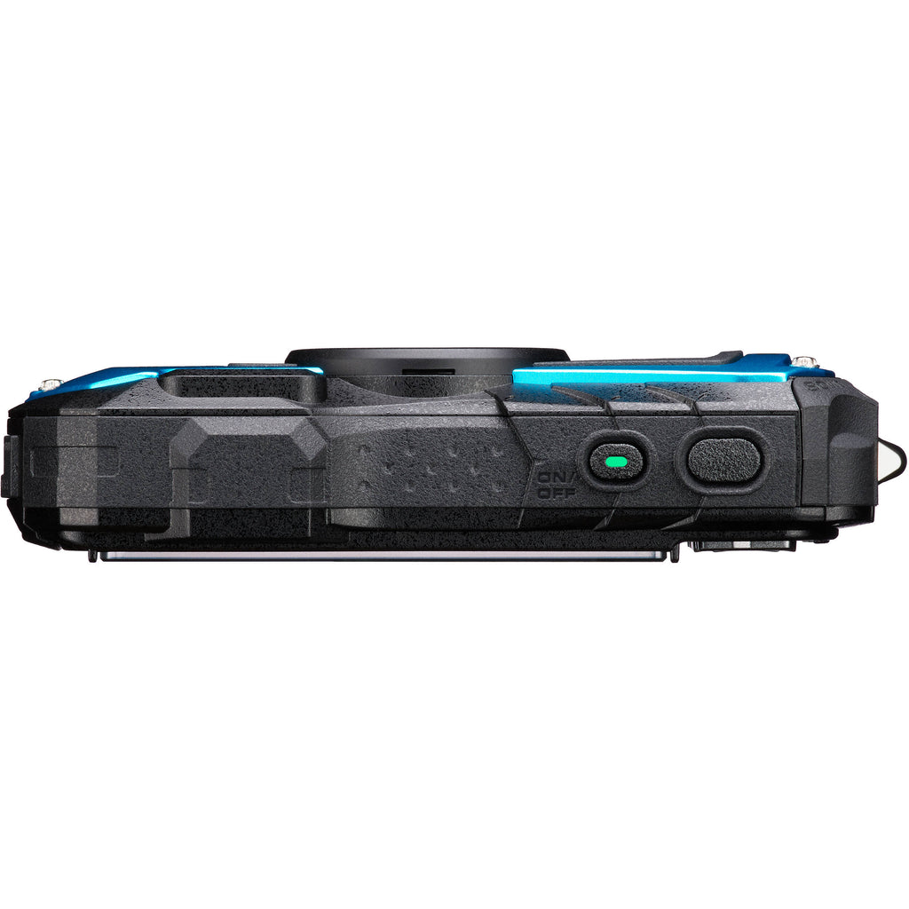 Ricoh Pentax WG-90 compact camera with rugged design, showing front view with lens and textured grip for outdoor photography.