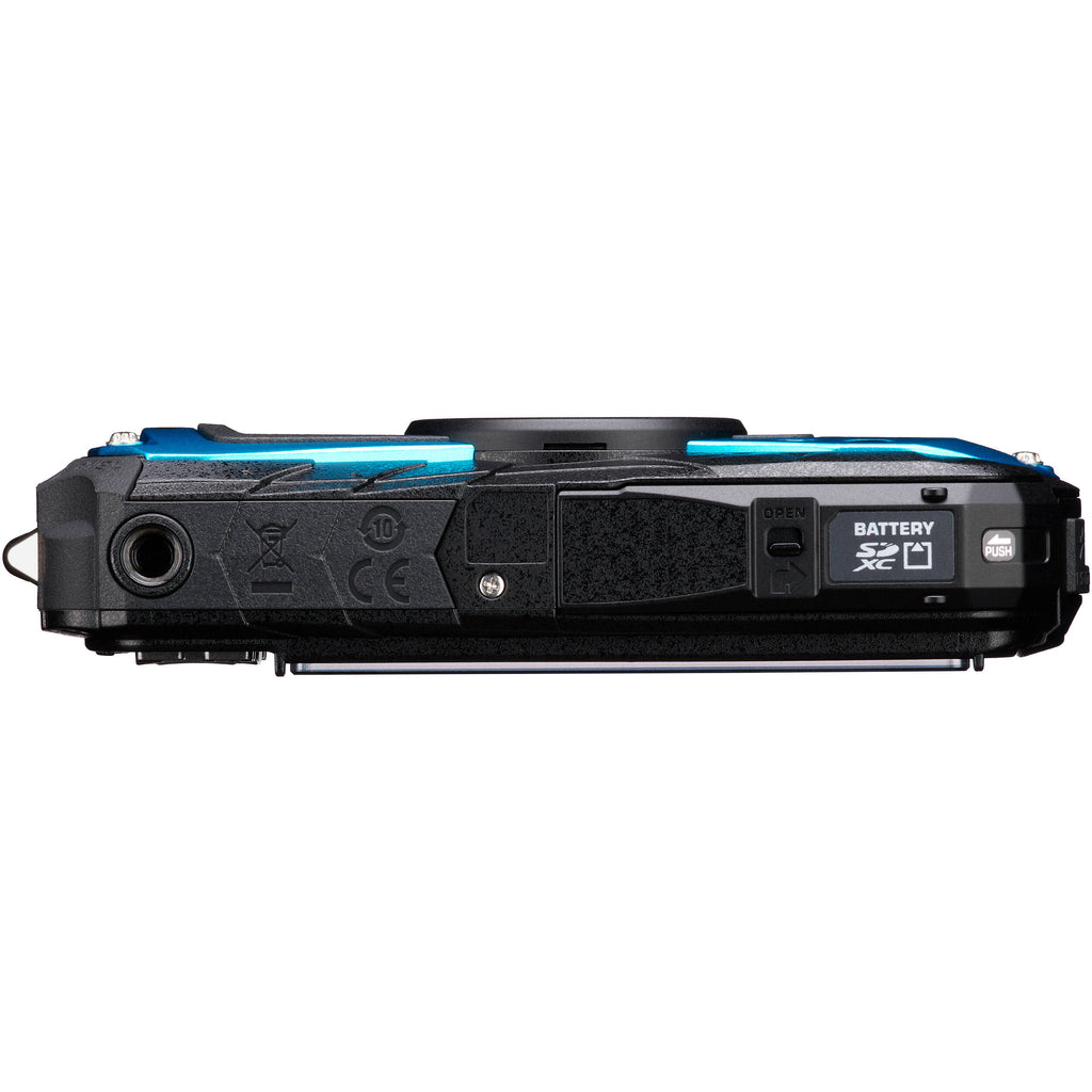 Ricoh Pentax WG-90 compact camera with rugged design, lens and controls visible, suitable for outdoor photography.