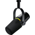 Shure MV7+ USB microphone with black body and silver grille, ideal for podcasting and streaming.