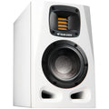 Adam Audio A4V active nearfield monitors shown with sleek black finish and compact design for studio audio monitoring.