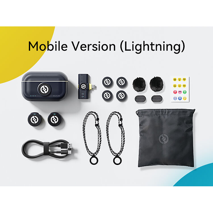 Hollyland Lark M2 Lightning creator wireless microphone system with compact transmitter and receiver for high-quality audio.