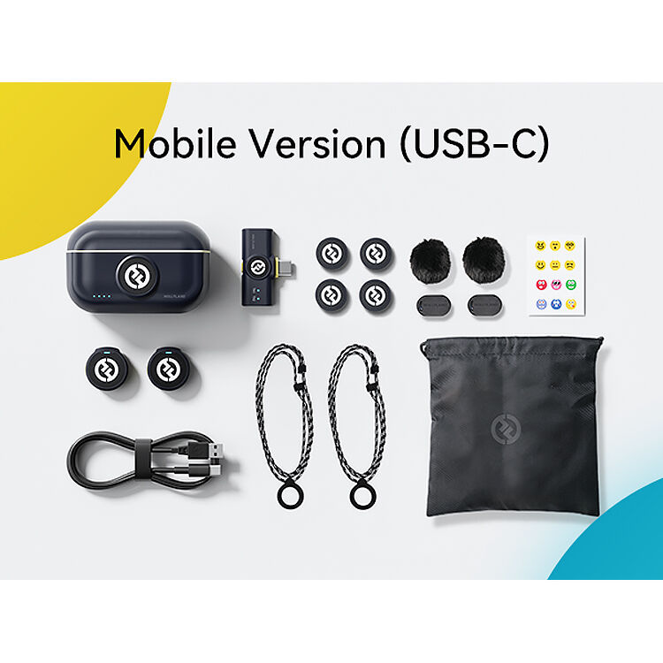 Hollyland Lark M2 USB-C wireless microphone system for creators, with compact receiver and transmitter for high-quality audio.