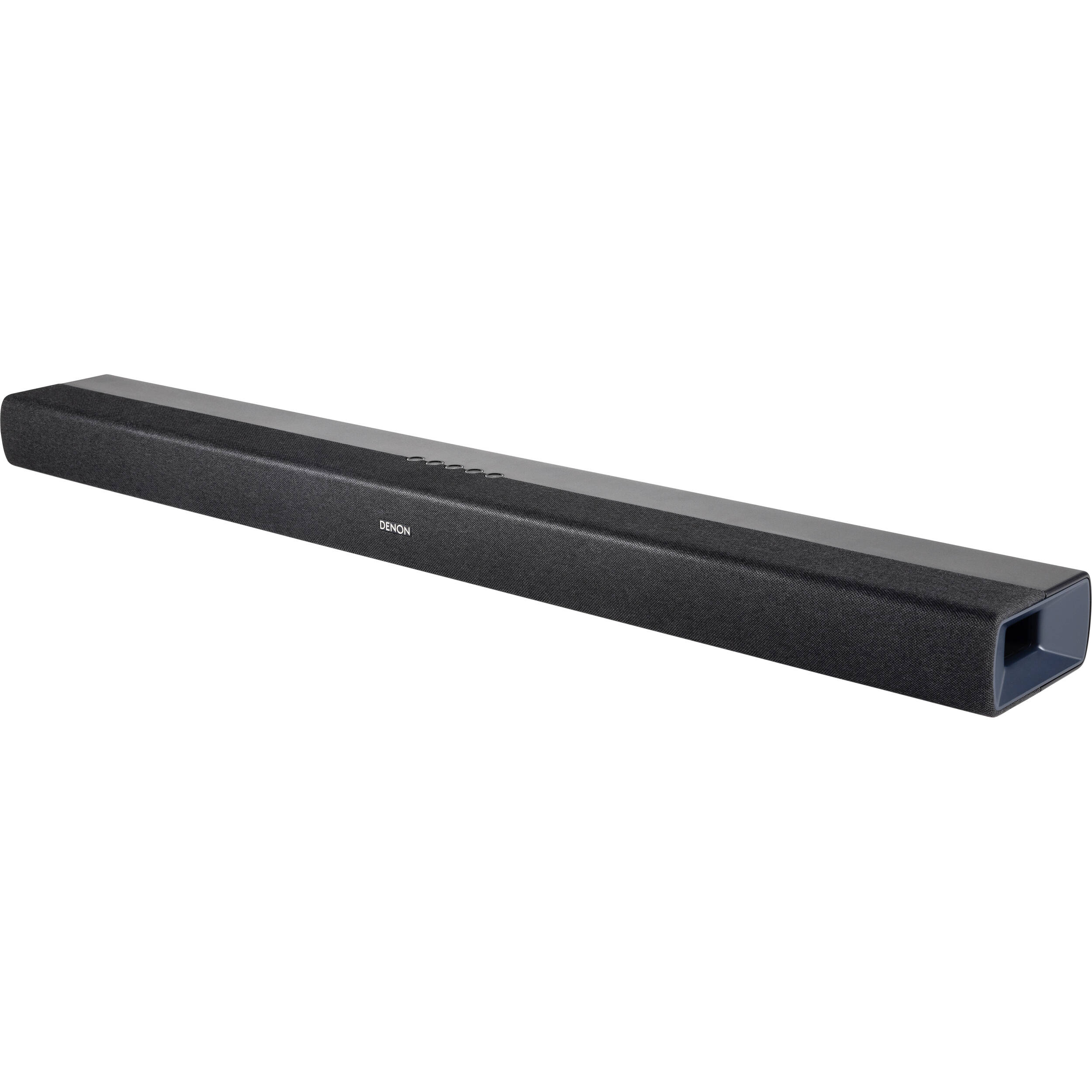 Denon DHT-S218 soundbar with sleek black design and built-in speakers, ideal for enhancing TV audio.