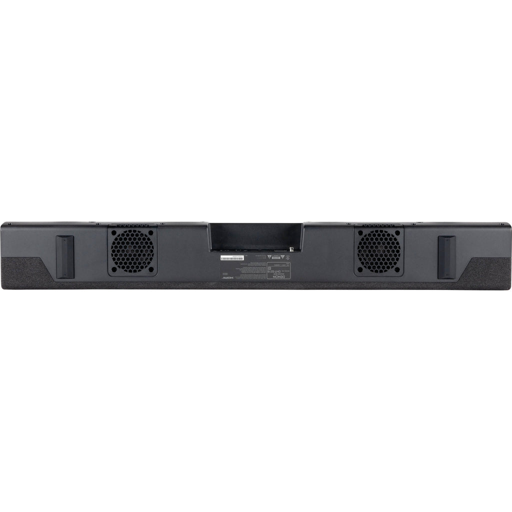 Denon DHT-S218 soundbar with sleek black design and multiple speaker drivers, ideal for enhancing TV audio.