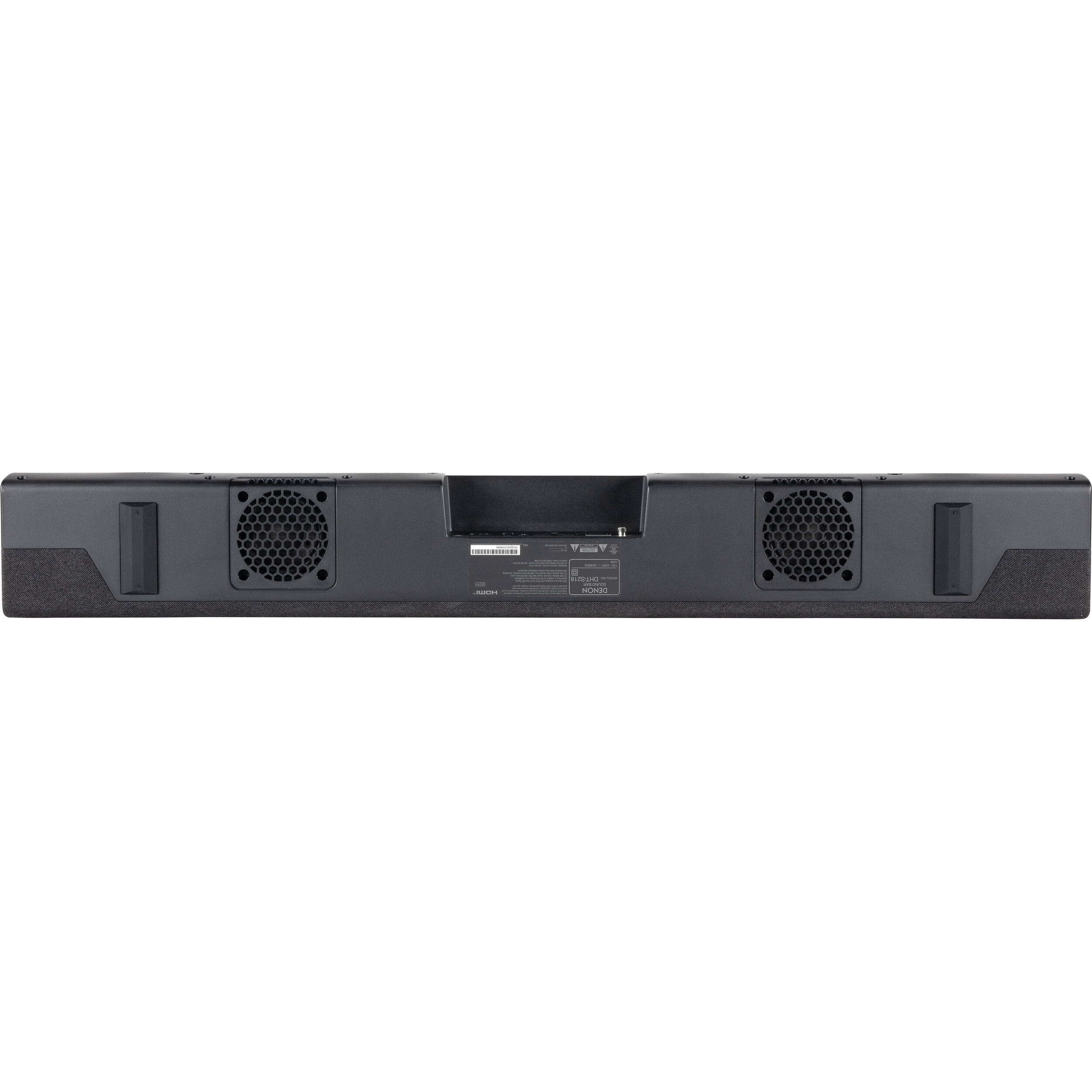 Denon DHT-S218 soundbar with sleek black design and multiple speaker drivers, ideal for enhancing TV audio.