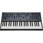 Oberheim TEO-5 synthesizer with keyboard, featuring vintage-style knobs and controls for classic Oberheim sound.