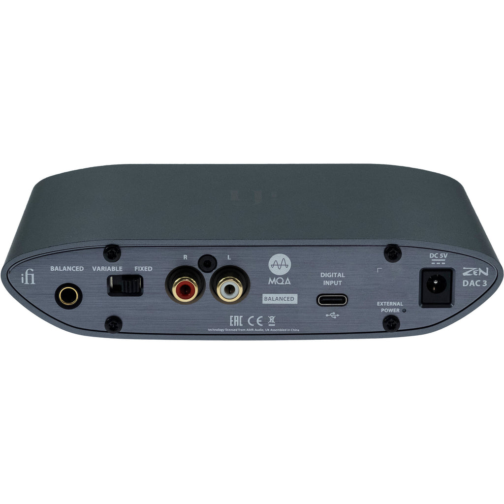 iFi Audio Zen Dac 3 headphone amplifier and DAC with front volume control, USB and optical inputs, and sleek black design