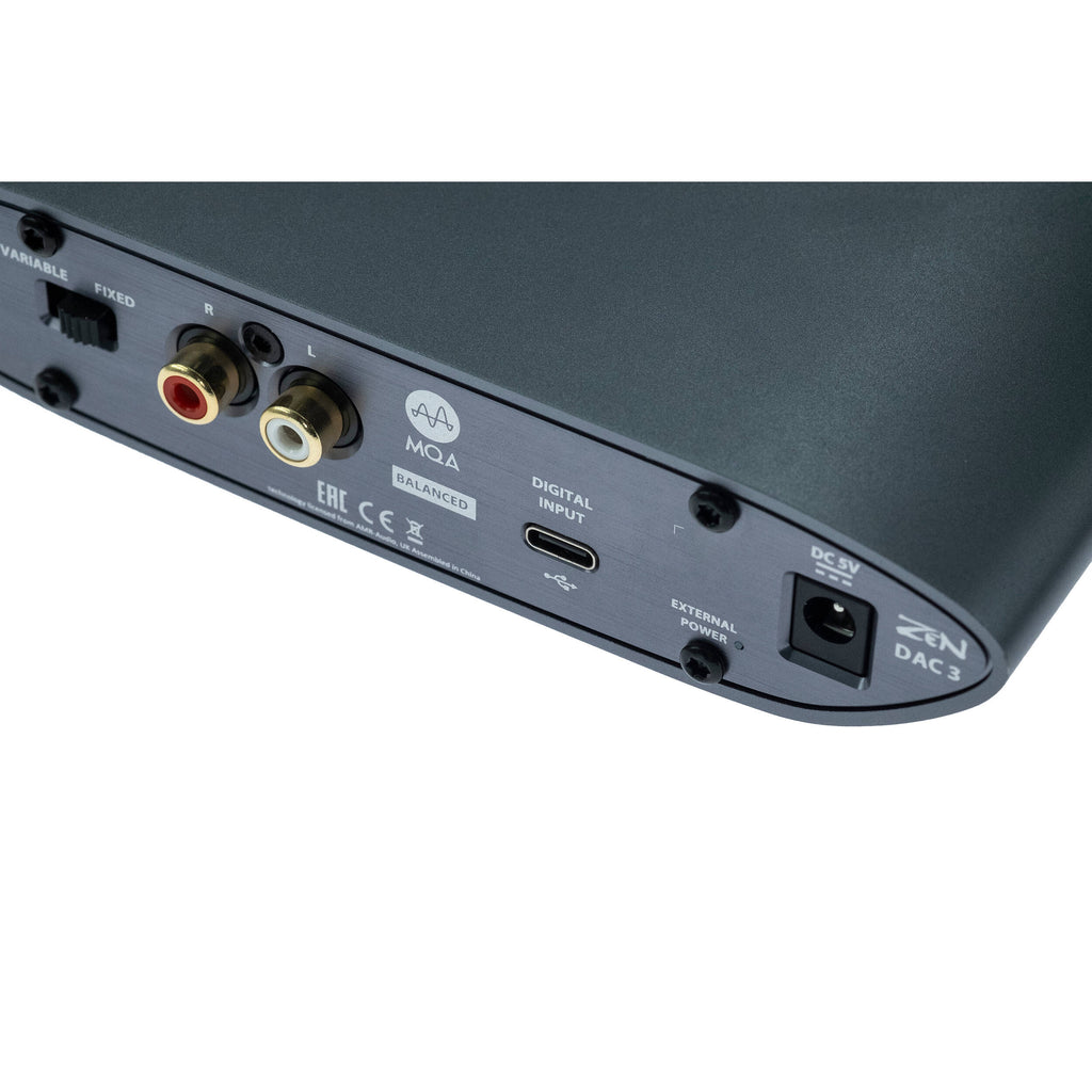 iFi Audio Zen DAC 3 headphone amplifier and DAC with sleek black design and multiple connectivity ports on front panel
