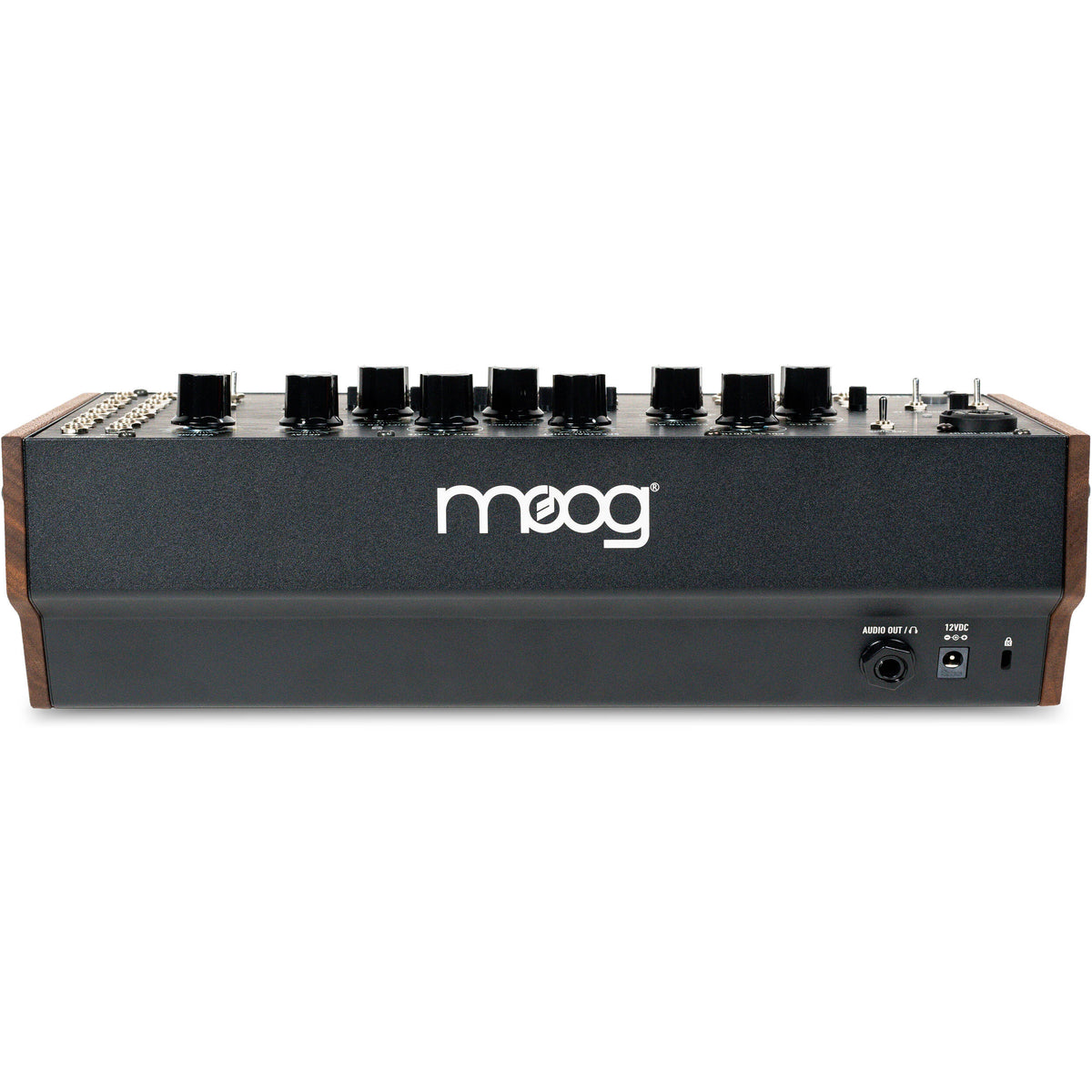 Moog Spectravox synthesizer with control knobs and patch cables, showcasing its vintage-inspired design and electronic interface.