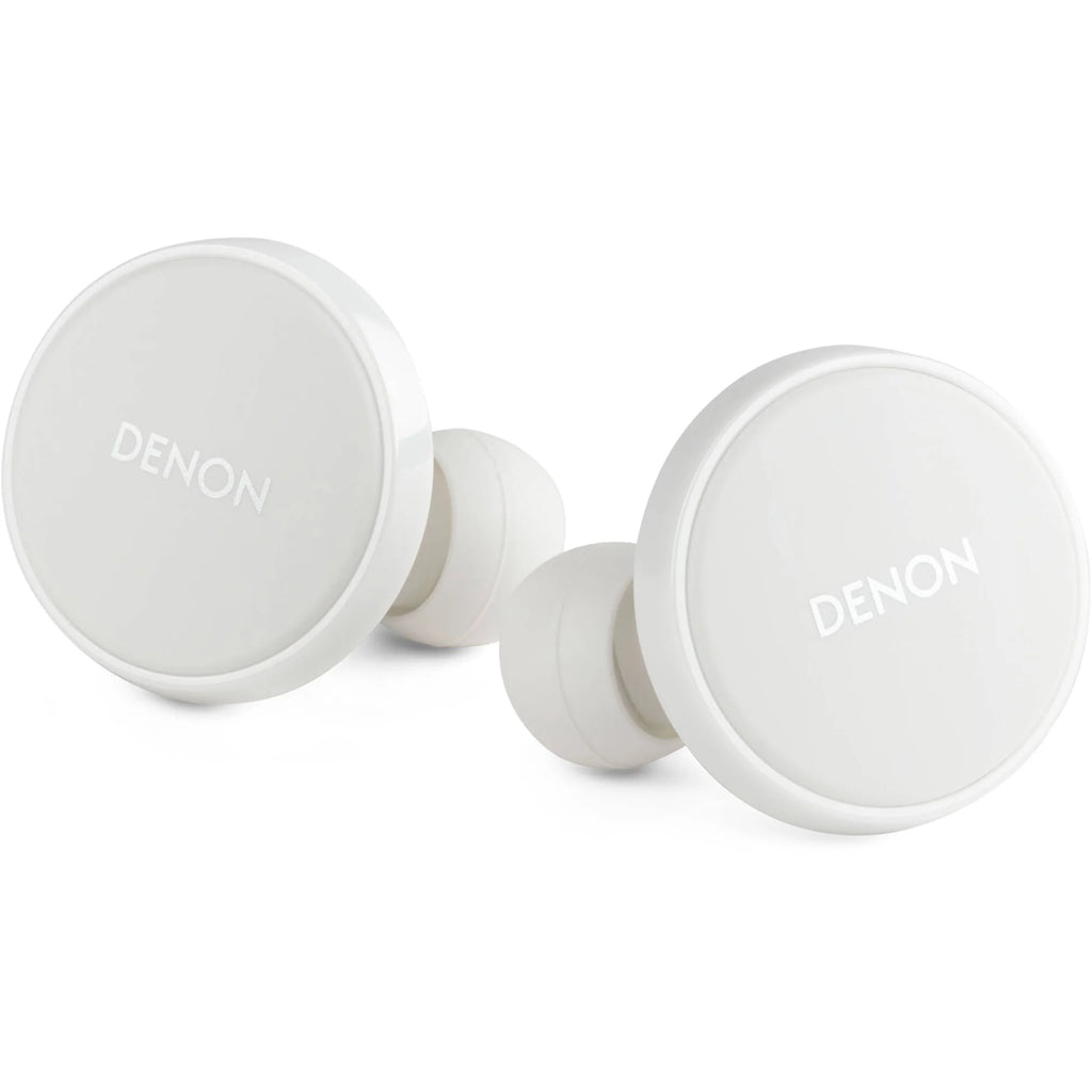 Denon PerL PRO wireless in-ear headphones with sleek black design and compact charging case, designed for high-quality audio.