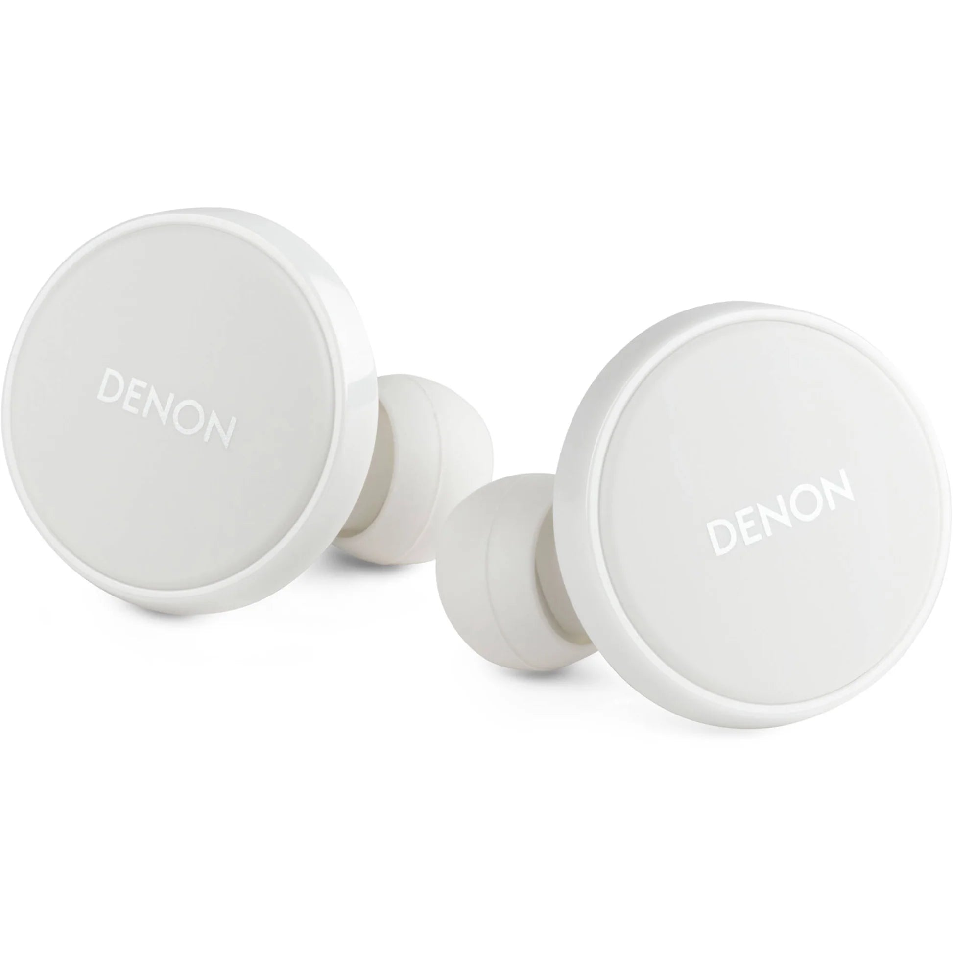 Denon PerL PRO wireless in-ear headphones with sleek black design and compact charging case, designed for high-quality audio.