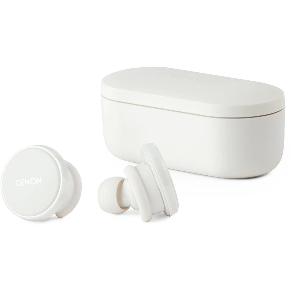 Denon PerL PRO wireless in-ear headphones with sleek design and in-ear earbuds, showcasing modern audio gear for high-quality sound.
