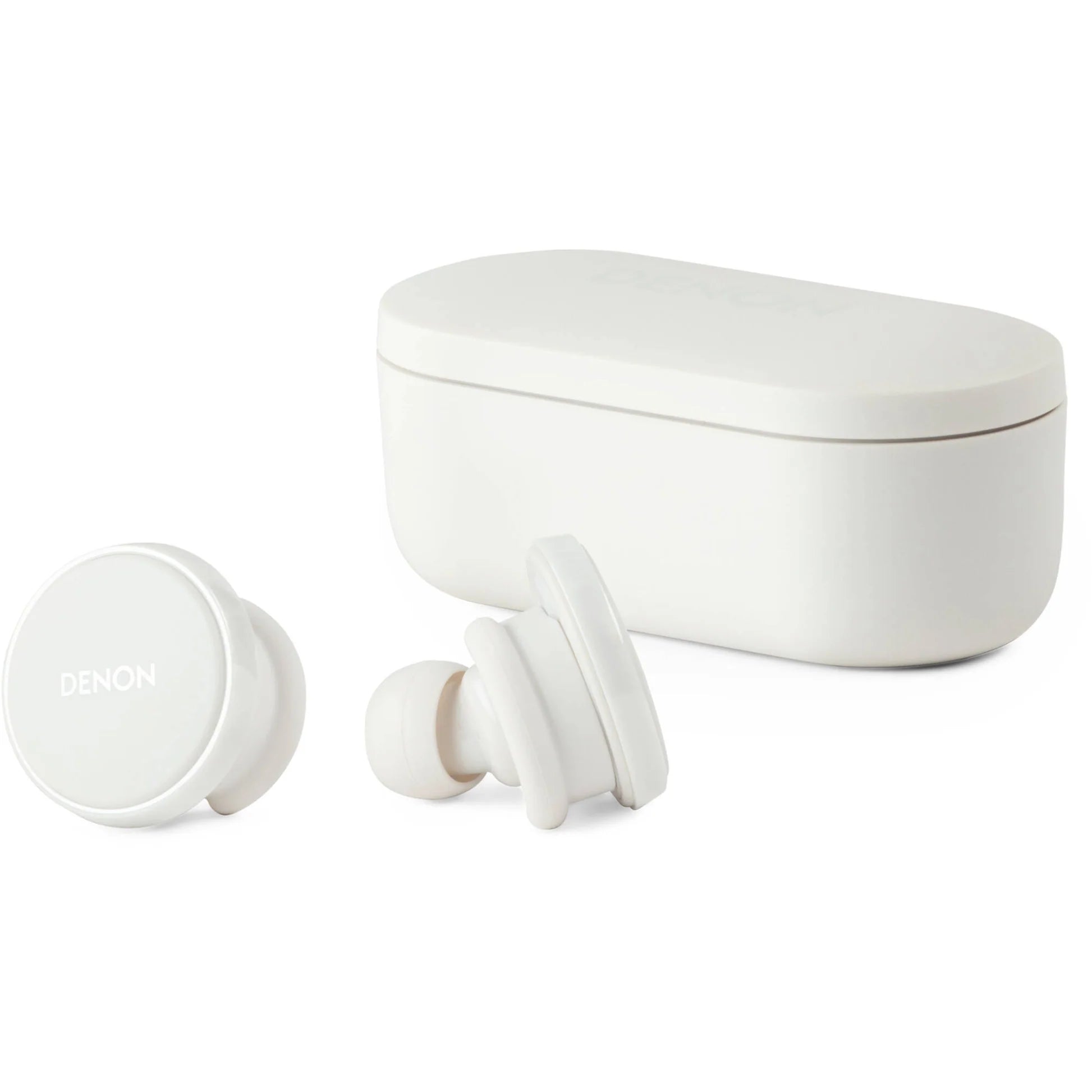 Denon PerL PRO wireless in-ear headphones with sleek design and in-ear earbuds, showcasing modern audio gear for high-quality sound.
