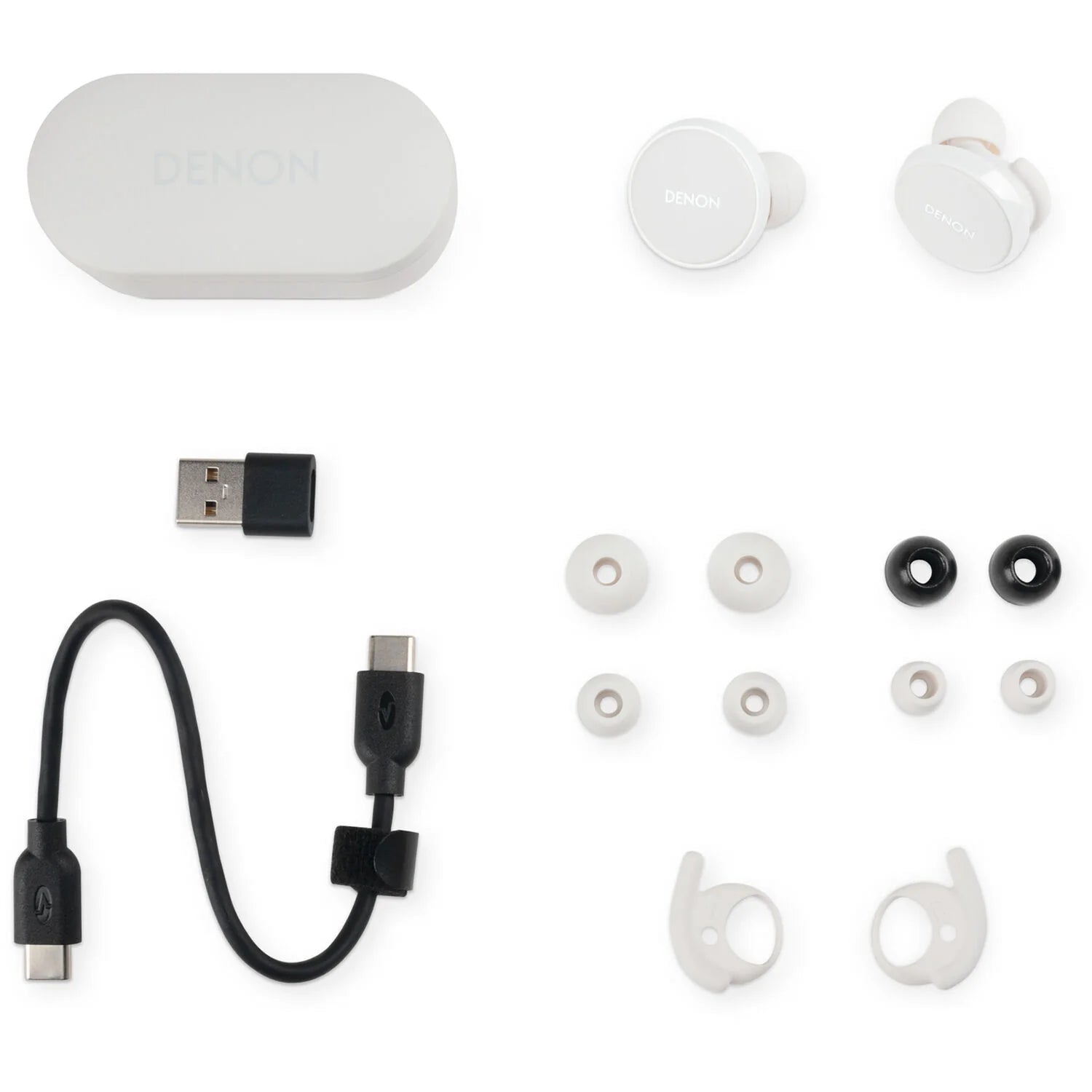 Denon PerL PRO wireless in-ear headphones with sleek design and ergonomic fit, shown in black on a plain background.