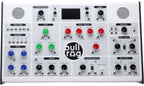Erica Synths Bullfrog XL desktop synthesizer with knobs, patch points, and colorful controls on a black panel.