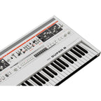 UDO Audio Super 8 synthesizer with vintage-style controls and colorful interface, showcasing its front panel and knobs.