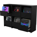 Glorious Vinyl Vault DJ table and furniture with sleek wooden finish, designed for vinyl record storage and DJ setups.