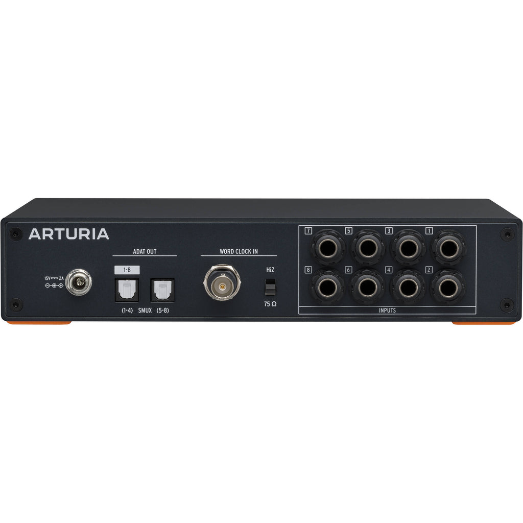 Arturia AudioFuse X8 audio interface with multiple input and output ports on a sleek black device.
