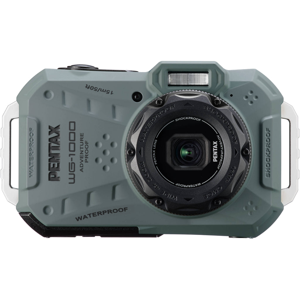 Ricoh Pentax WG-1000 compact instant camera with black body and lens, designed for outdoor and underwater photography.
