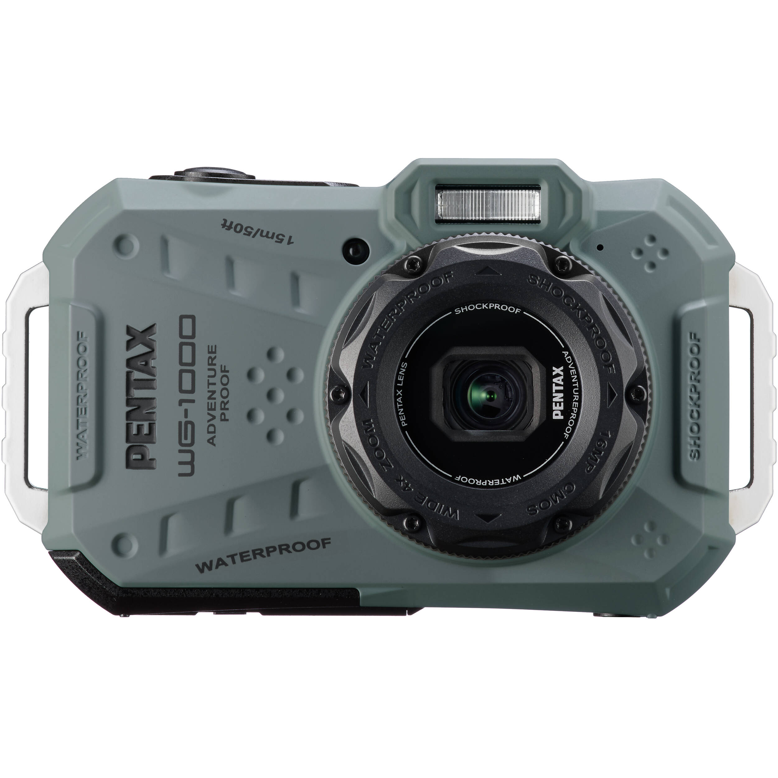Ricoh Pentax WG-1000 compact instant camera with black body and lens, designed for outdoor and underwater photography.