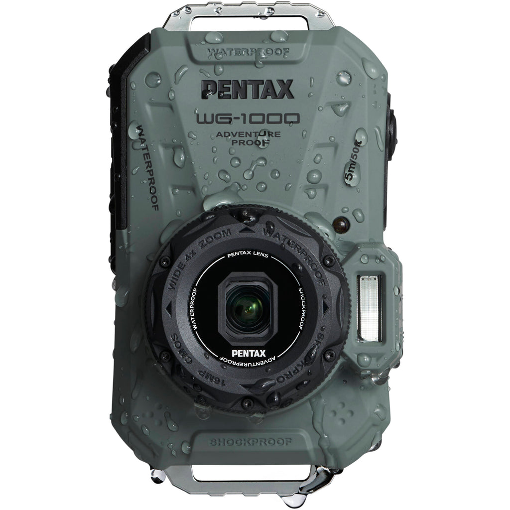 Ricoh Pentax WG-1000 compact instant camera with rugged design, lens, and viewfinder visible in the image.