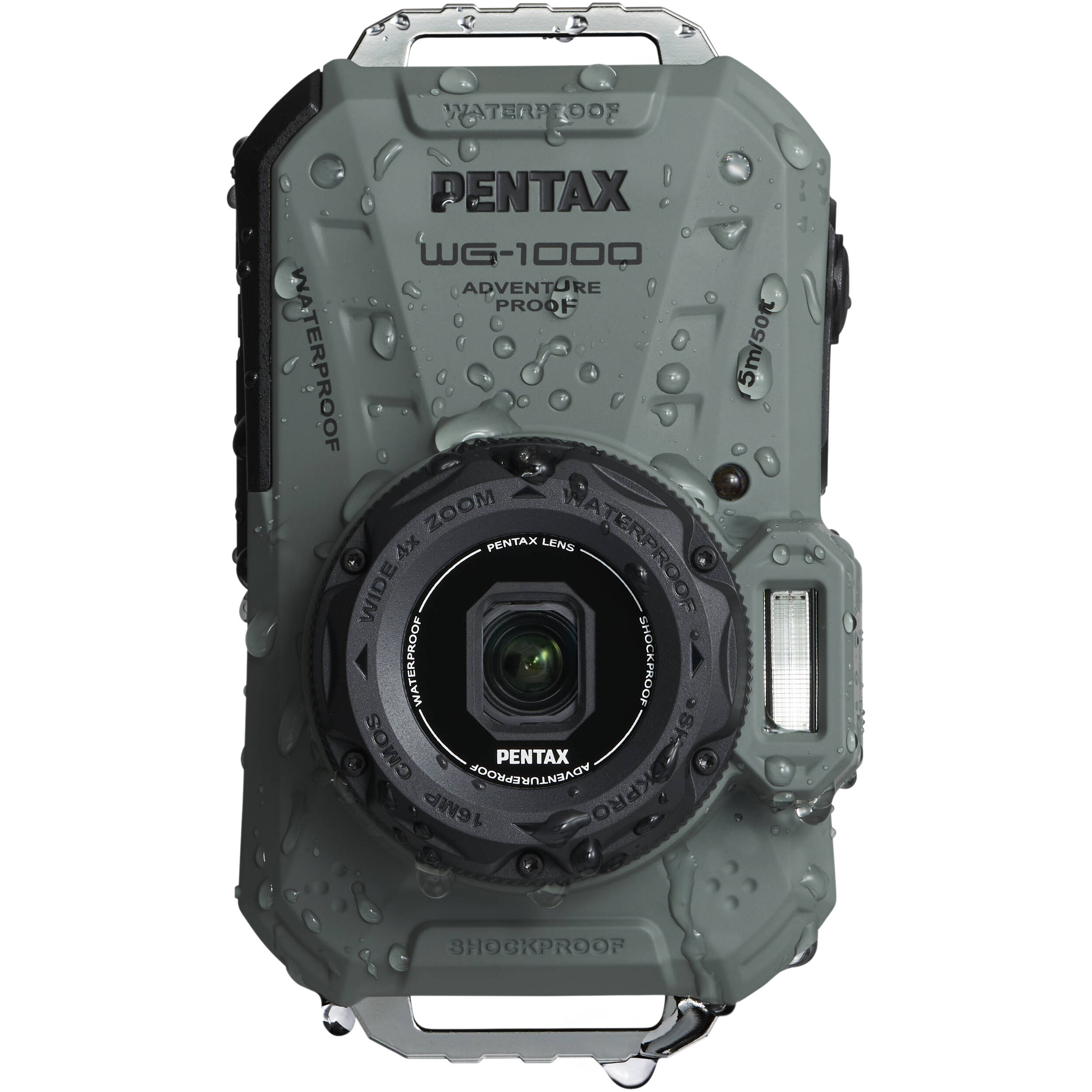 Ricoh Pentax WG-1000 compact instant camera with rugged design, lens, and viewfinder visible in the image.