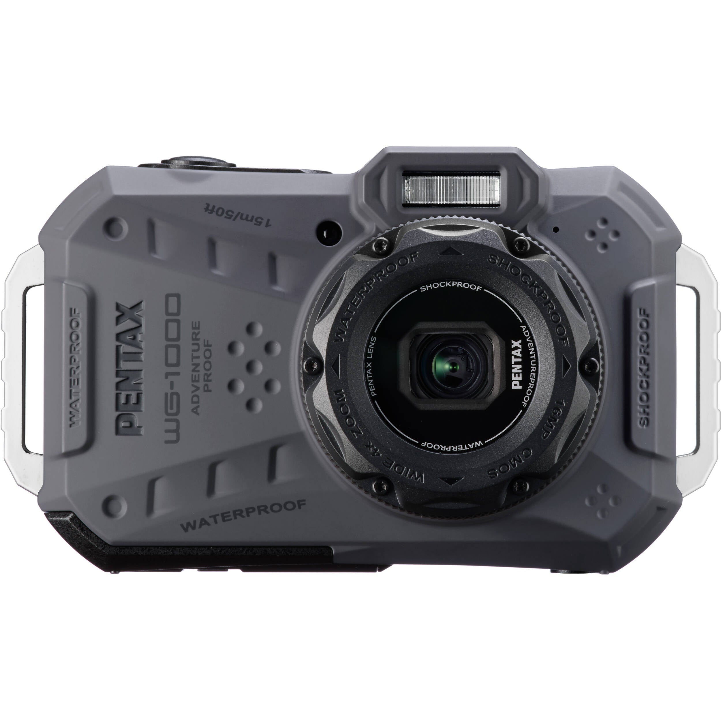Ricoh Pentax WG-1000 compact digital camera with sturdy design and lens, ideal for outdoor photography.